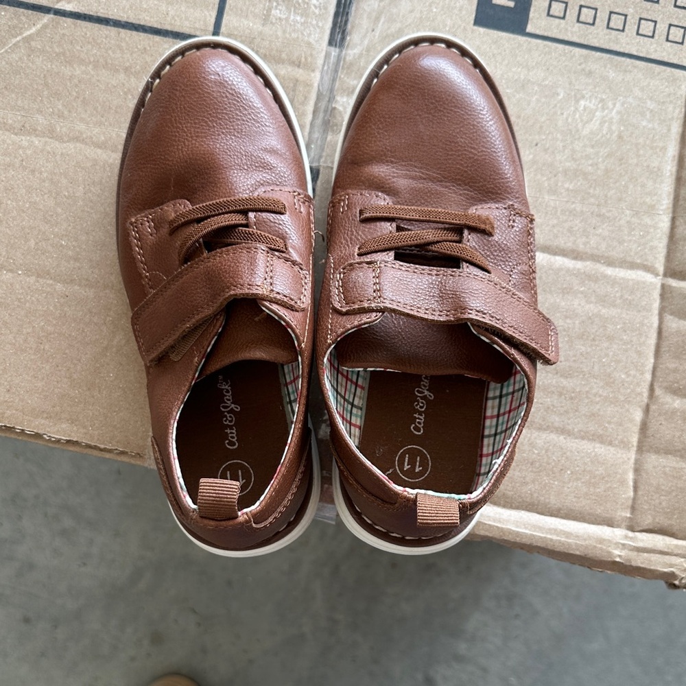 Cat & Jack Brown Leather-Look Kids Sneakers with Hook-and-Loop Strap